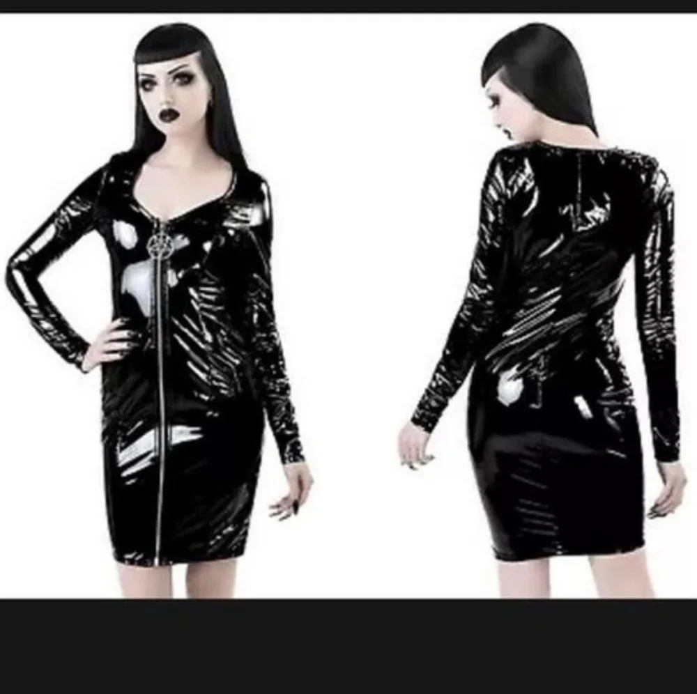 Killstar Black Vinyl Long-Sleeve Midi Dress - Picture 1 of 7